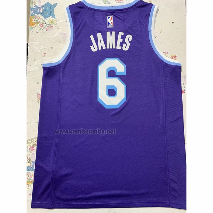 Camiseta Los Angeles Lakers LeBron James #6 Ciudad 2021-22 Violeta